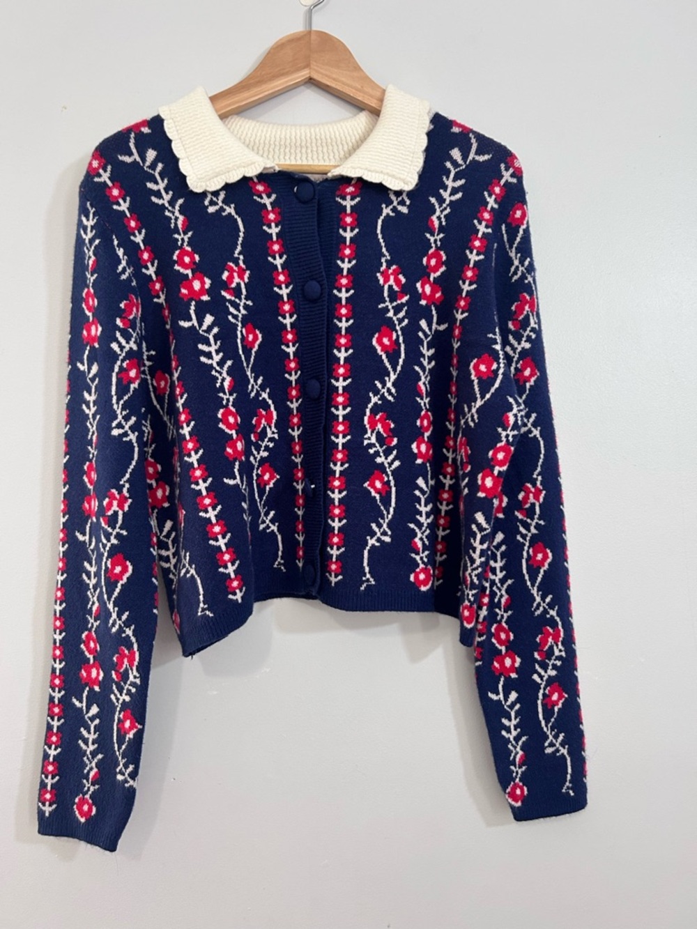 Sincerely Jules Navy Floral Cardigan with Cream Collar